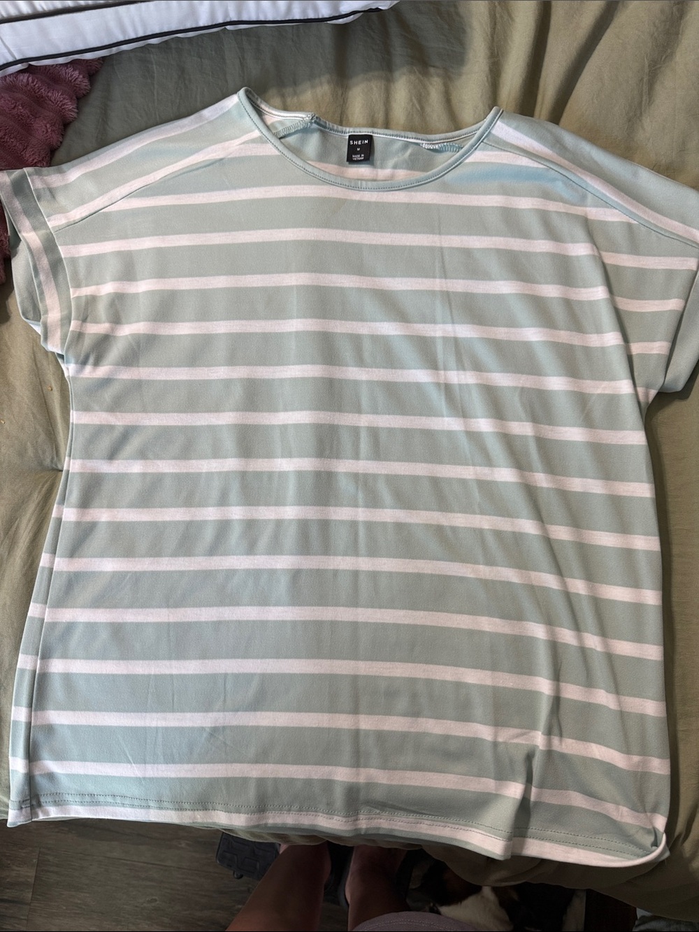 SHEIN Mint Green and White Striped Short Sleeve Crew Tee